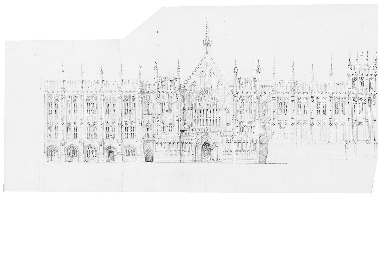 Parlamento Binası için çizim, c.1836-40 (kağıt üzerine kurşun kalem) by Charles Barry