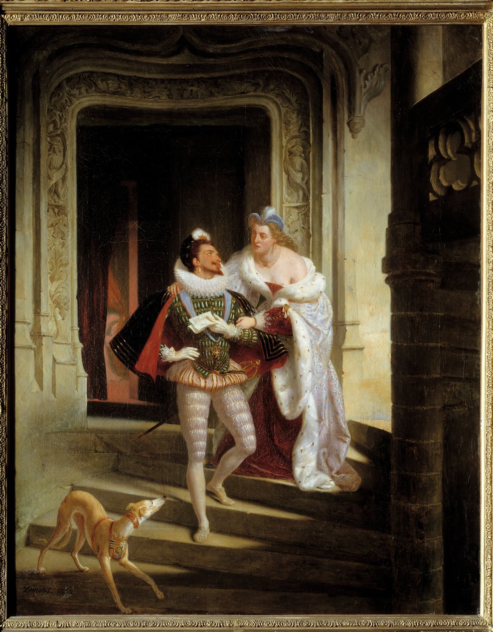 Noirmoutiers Markizi Charlotte de Beaune Semblancay (1551-1617), Lorraine'li I. Henry'yi yoldan çıkarmak isteyen Guise Dükü, Balafre'yi (1550-1588) suikasttan (1588) önce Blois eyaletlerinin meclisine gitmeye çağırdı. B'nin kalesi by Charles Barthelemy Durupt