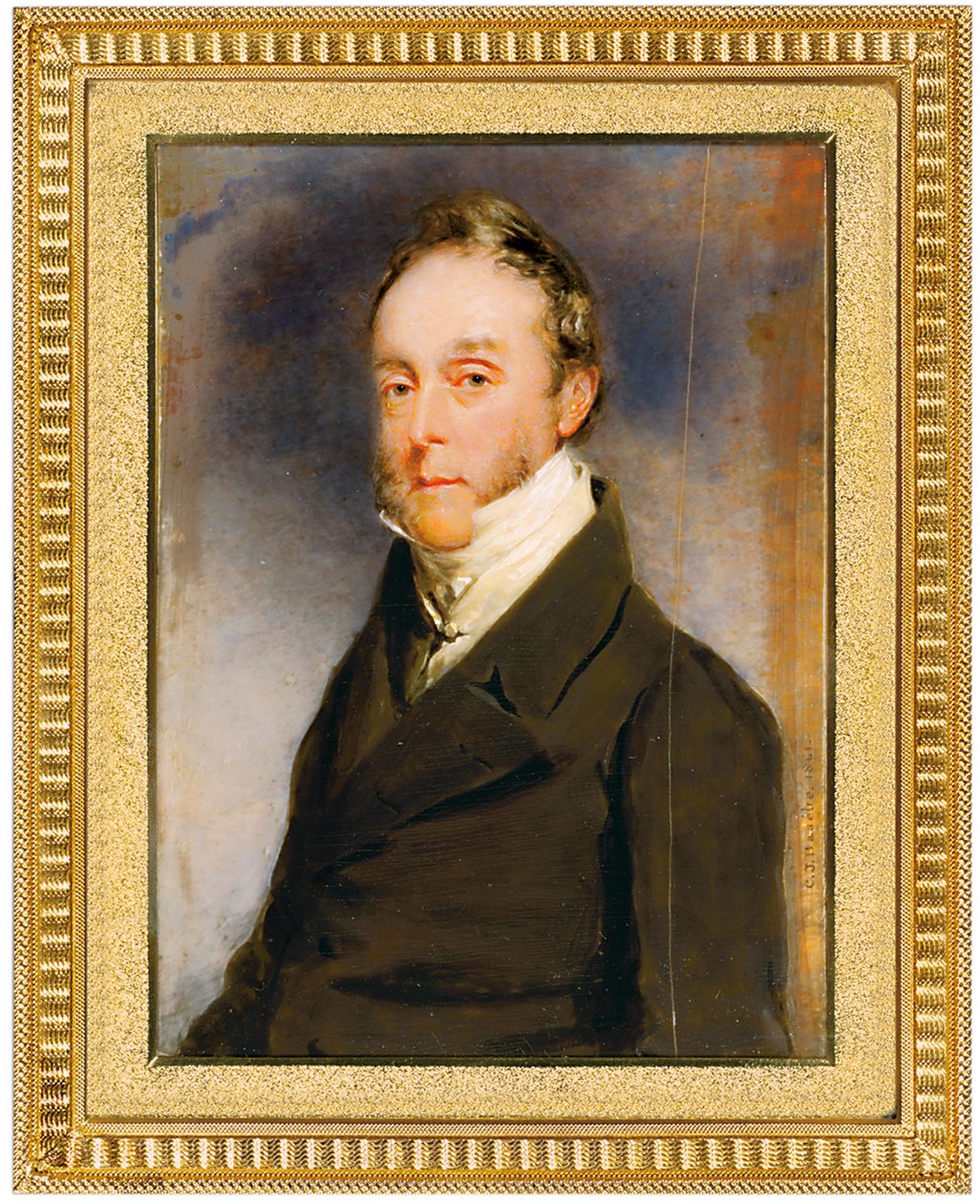 George Hay Hawkins Flama kahverengi ceket, beyaz yelek ve yüksek yakalı beyaz gömlek, Camden Town, Londra, 1864 by Charles Basebe