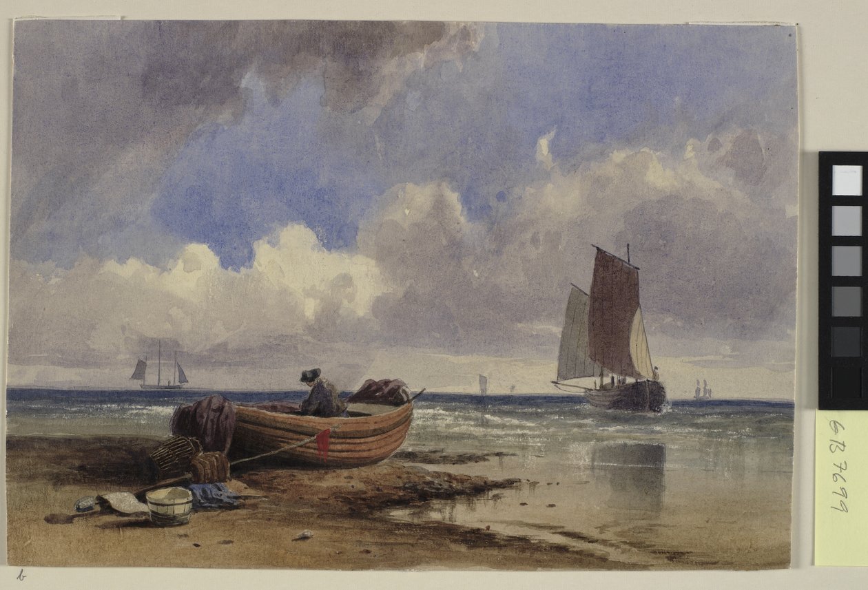 Hastings, kıyıda balıkçı teknesi by Charles Bentley