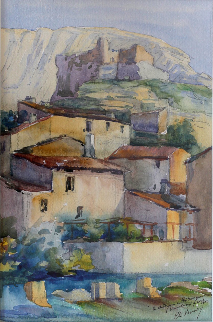 Chateau de Petrarque - Vaucluse (sulu boya) by Charles Bernier