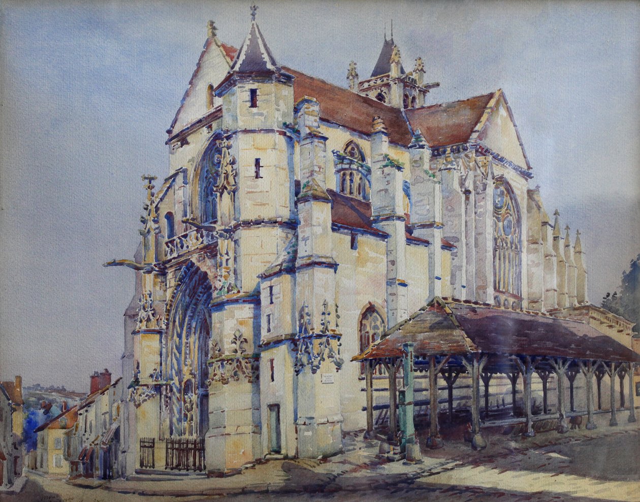 Moret sur Loing Kilisesi, güney tarafı, 1906 dolayları (suluboya) by Charles Bernier