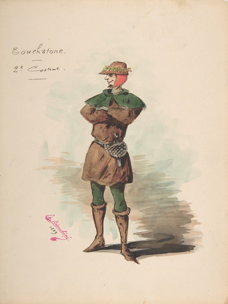 Mihenk Taşı [a] için Kostüm Tasarımı, Kostüm ve Aksesuarların Tanımlayıcı Sayfası..., 1889. by Charles Bianchini
