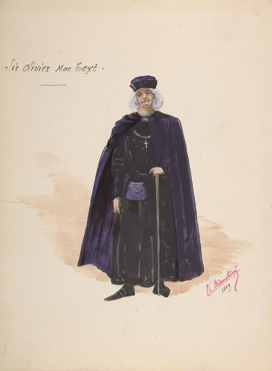Sir Olivier McText [a] için Kostüm, Açıklayıcı Aksesuar Sayfası [b], 1889. by Charles Bianchini