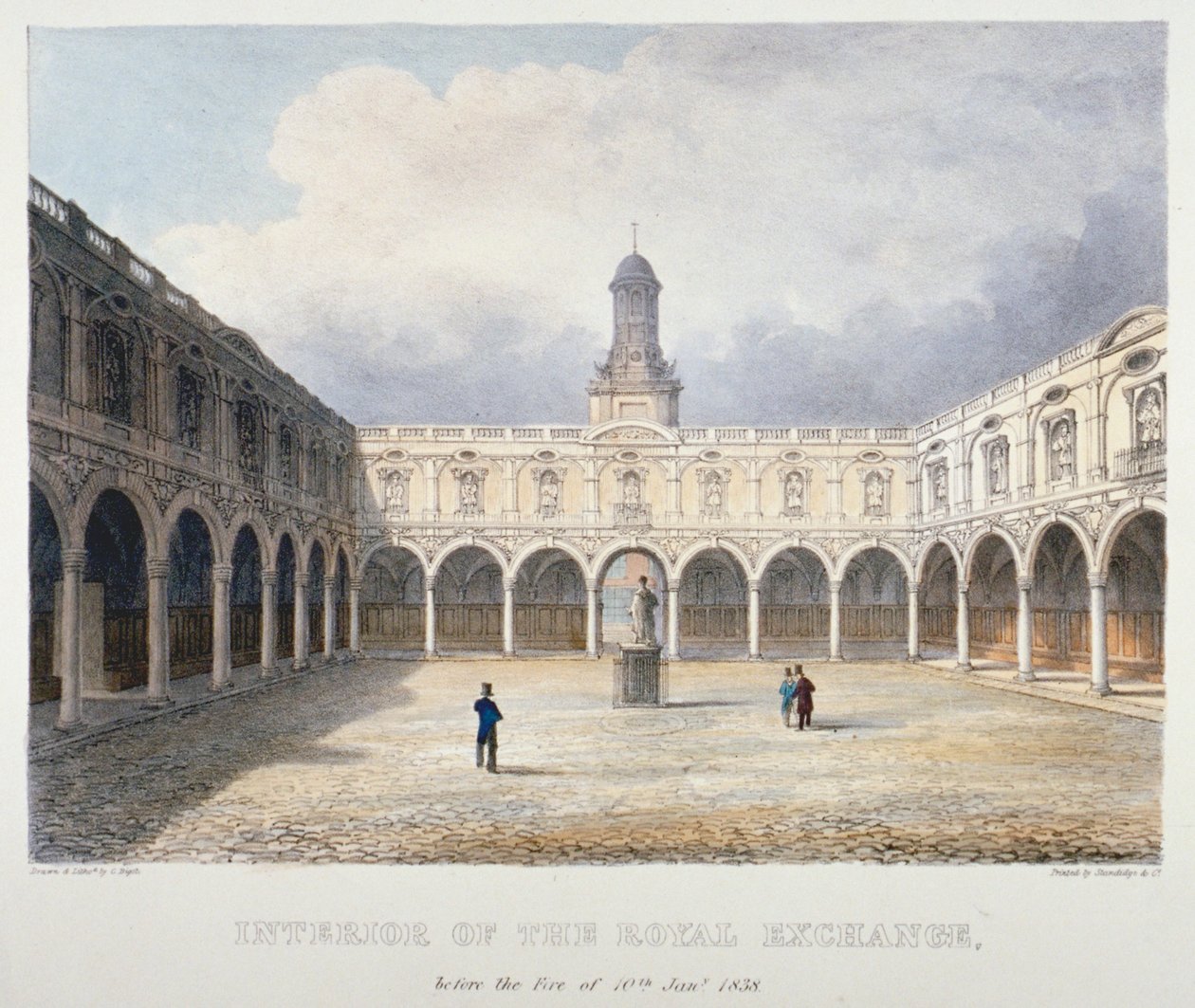 Kraliyet Borsası Avlusu, Londra Şehri, 1838. by Charles Bigot