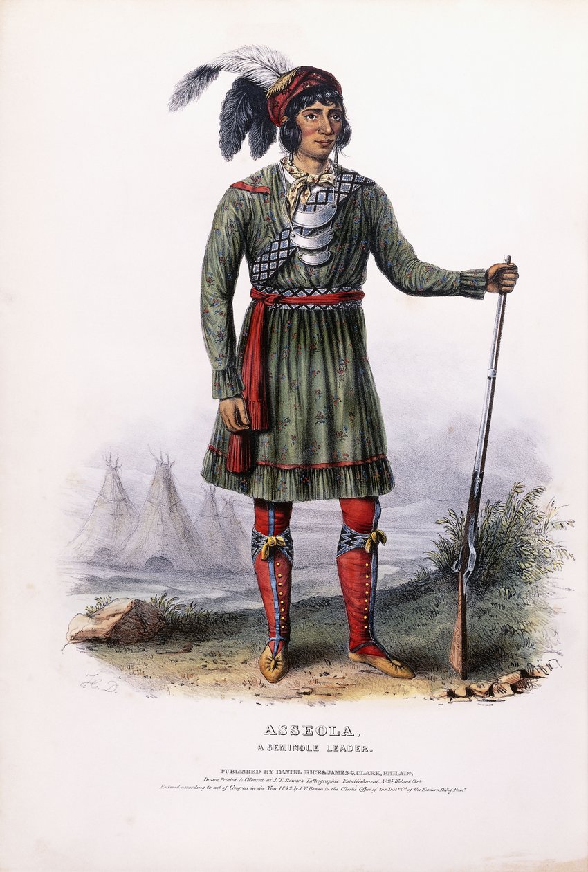 Asseola, bir Seminole Lideri, c.1837-1844 (el yapımı renkli litografi) by Charles Bird (after) King