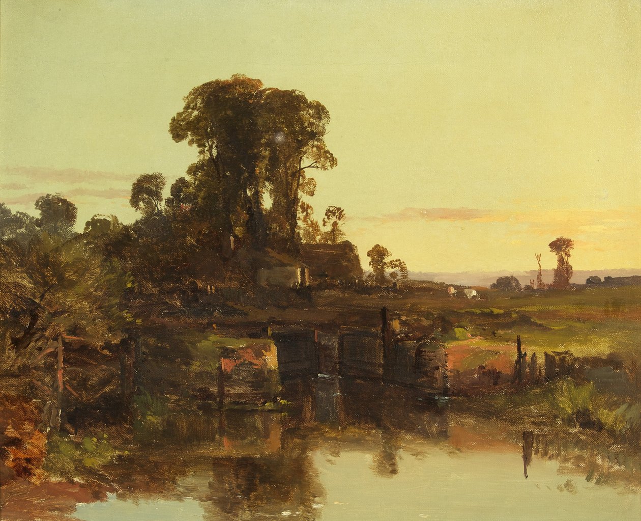 Thames Nehrinde Eski Bir Kilit, Akşam (tuval üzerine yağlı boya) by Charles Branwhite