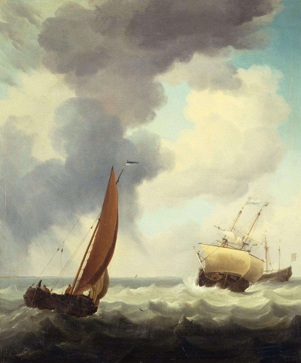 Hollandalı Tüccar Gemileri ve Dalgalı Denizlerde Bir Kıyı Tüccarı (tuval üzerine yağlı boya) by Charles Brooking