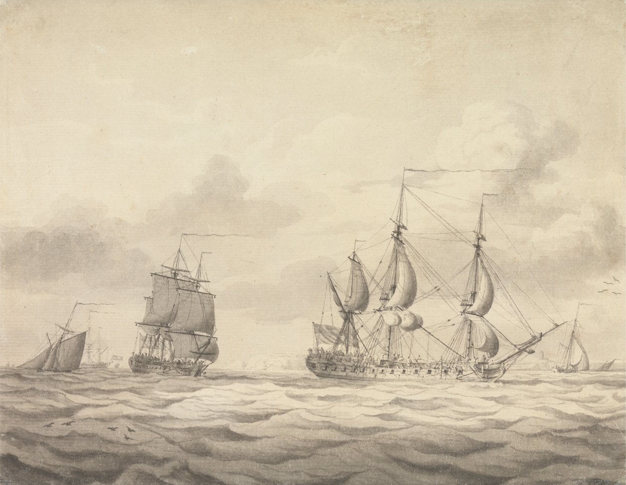 Rüzgarın Önünde İki Fırkateyn by Charles Brooking