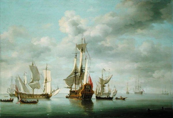 Savaş Gemileri Becalmed (panelde yağ) by Charles Brooking