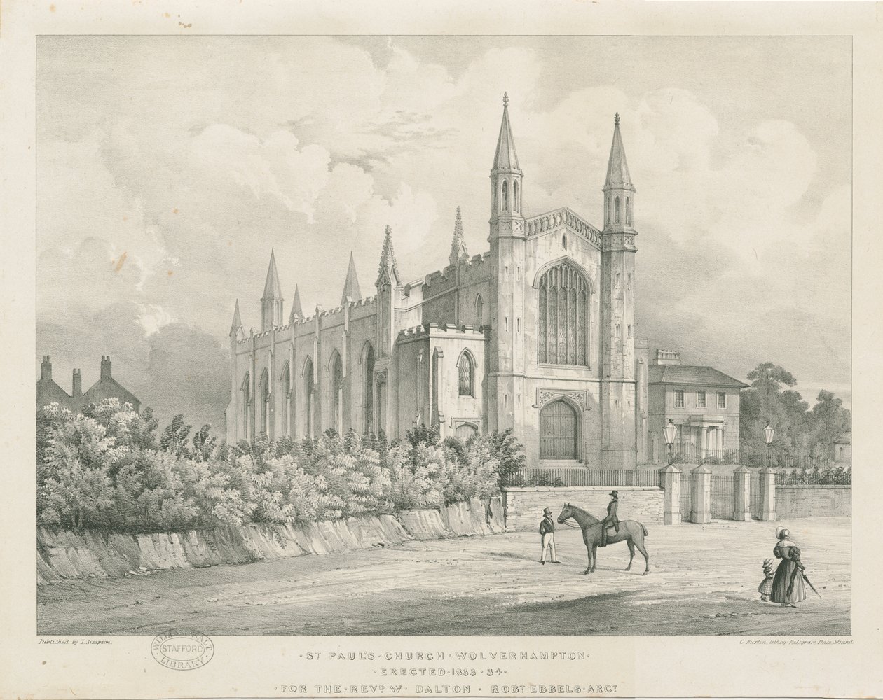 Wolverhampton - St. Paul Kilisesi: litografi ve [19. yüzyılın ortaları] by Charles Burton