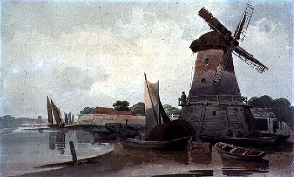 Yel Değirmeni ve Tekneler ile Thames Nehri üzerinde Görüntüle by Charles Calvert