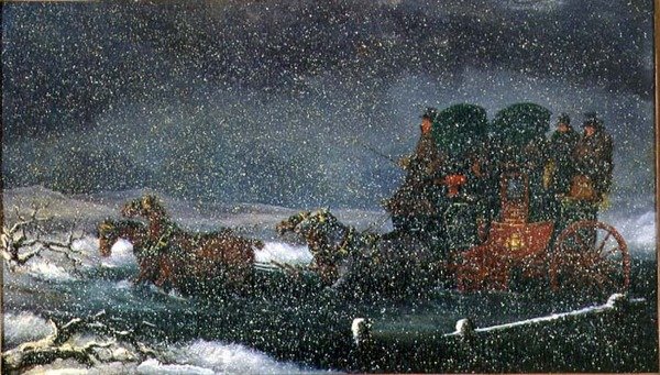 Bir Kar Fırtınasında Dere Geçiren Posta Arabası (tuval üzerine yağlı boya) by Charles Cooper Henderson