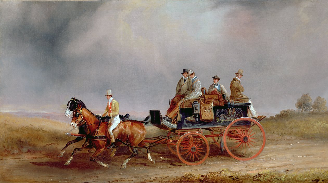 Çekime Gitmek; Bir Postillion ve Bir Oyun Arabası ile Çift (tuval üzerine yağlı boya) by Charles Cooper Henderson