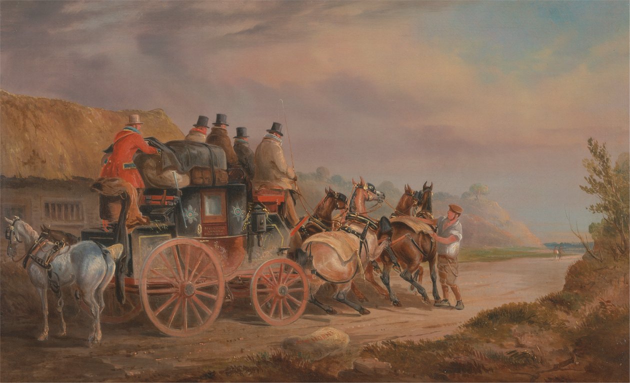 Posta Koçları Yolda: 'Quicksilver' Devonport-London Royal Mail, yeni bir Ekiple Başlamak üzere (Devonshire'dan Londra'ya Koç) by Charles Cooper Henderson