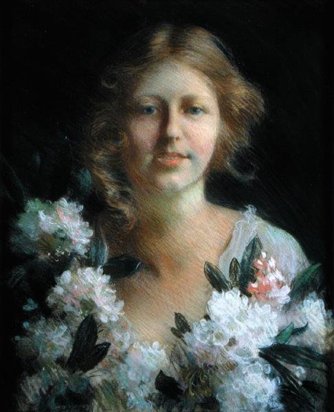 Çiçekli Bir Kadının Portresi by Charles Courtney Curran