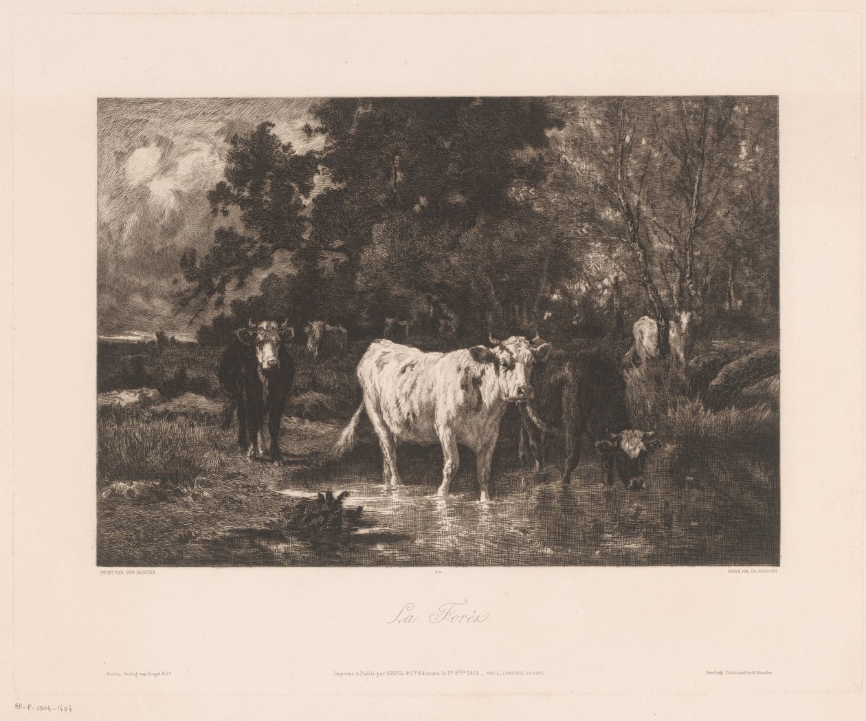 Bir ormanın kenarında inekler ile manzara La Forêt (nesne üzerindeki başlık) by Charles Courtry