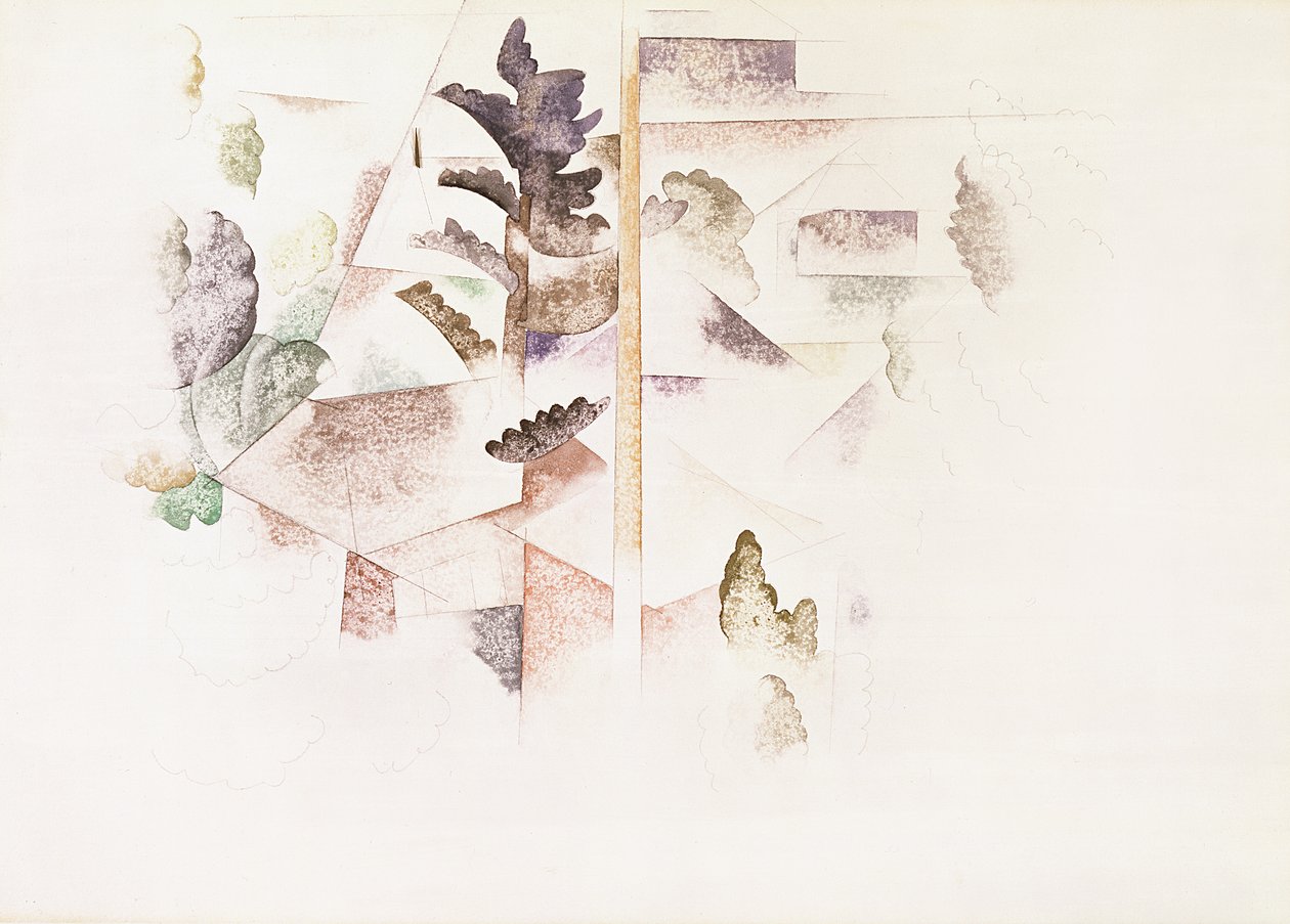 Bermuda, Ağaçlar ve Mimari, c.1917 (kağıt üzerinde wc) by Charles Demuth