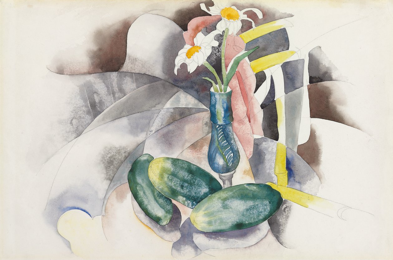 Çiçekler ve Salatalık, c.1924 (kağıt üzerine suluboya ve kurşun kalem) by Charles Demuth