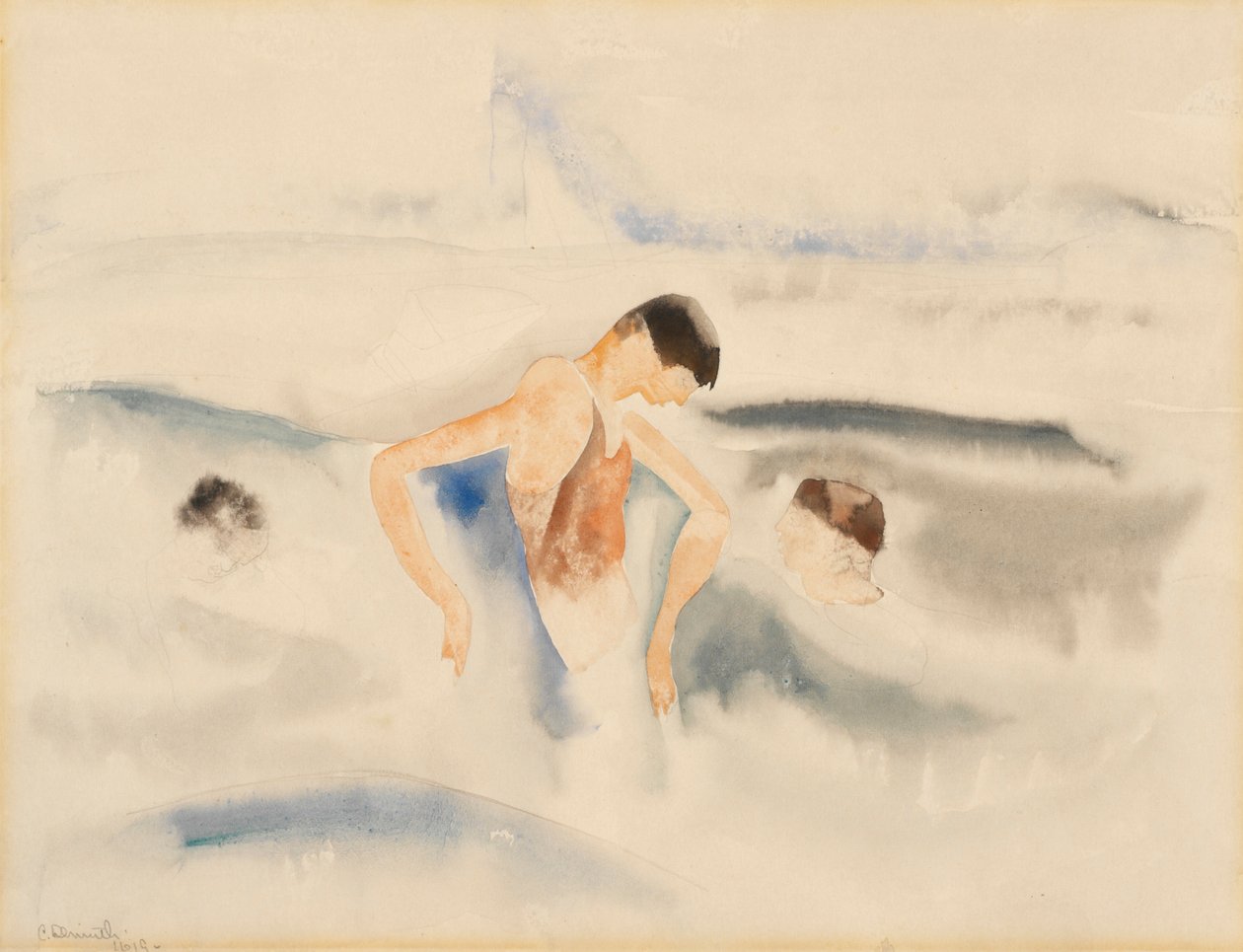 Suda Üç Figür (kağıt üzerinde wc) by Charles Demuth