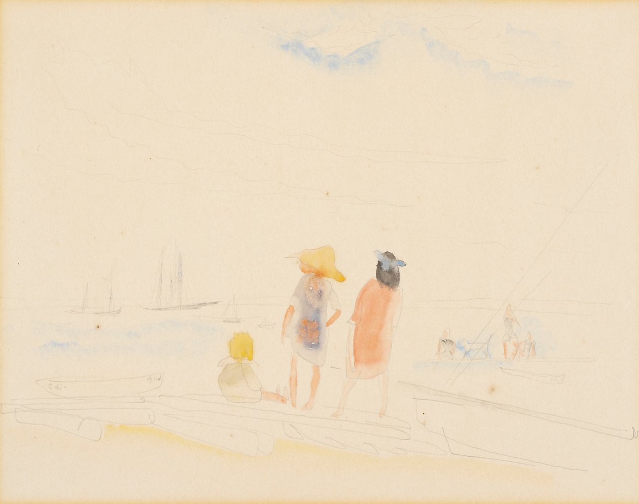 Sahilde İki Kadın ve Çocuk by Charles Demuth