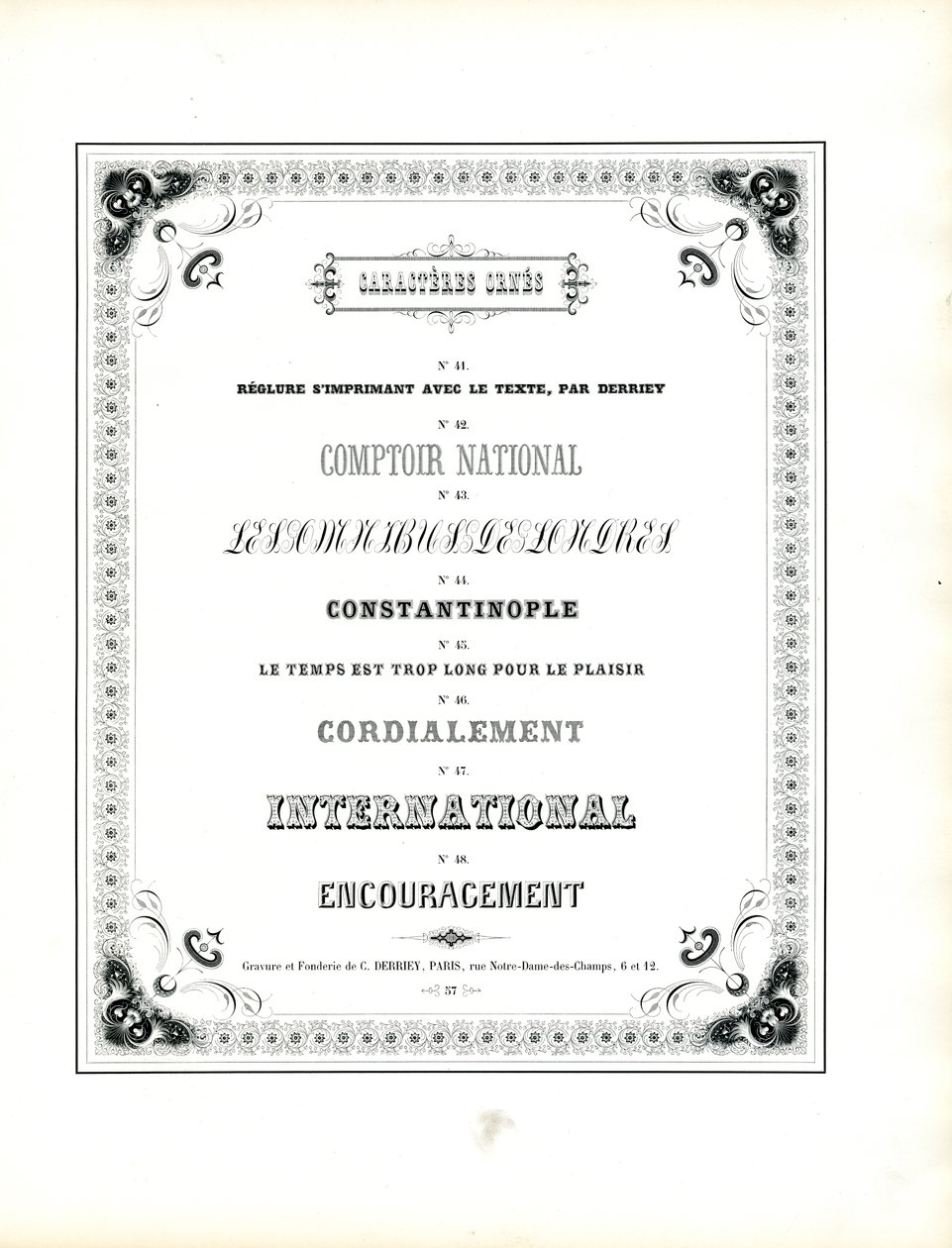 Çiçekli Köşe Süslemeli Çerçeveli Dekoratif Yazı Karakterleri (baskı) by Charles Derriey