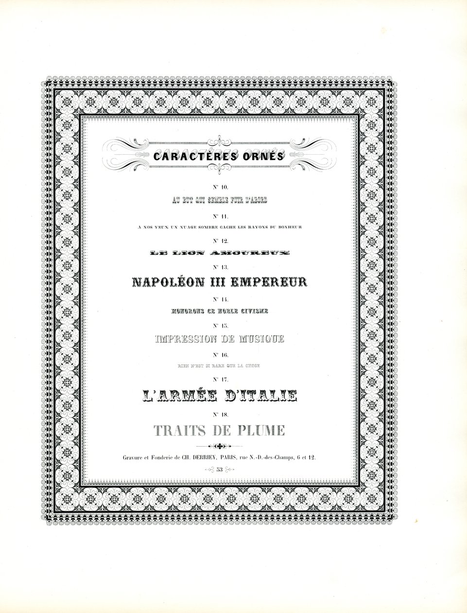 Dekoratif Çerçeve Bordürlü Süslü Yazı Karakterleri (baskı) by Charles Derriey