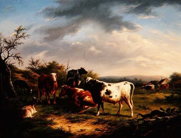 Peyzajda Sığır ve Koyun (bir çift) by Charles Desan