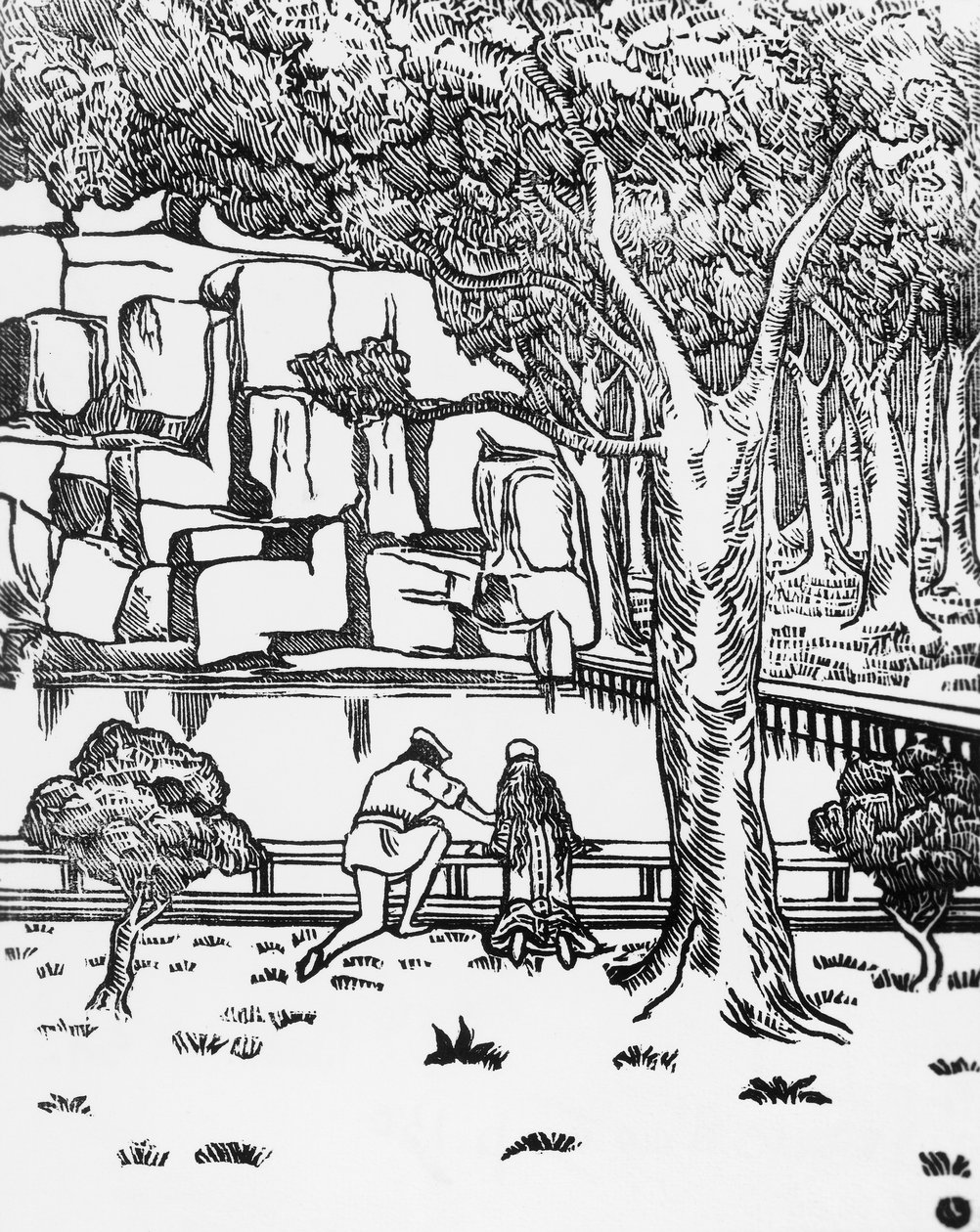 Kaynağa bakan insanlar, Charles Doudelet (1861-1938) tarafından Pelleas ve Melisande için Maurice Maeterlinck (1862-1949), Claudio Argentieri tarafından yayınlanmış, Spoleto, İtalya by Charles Doudelet