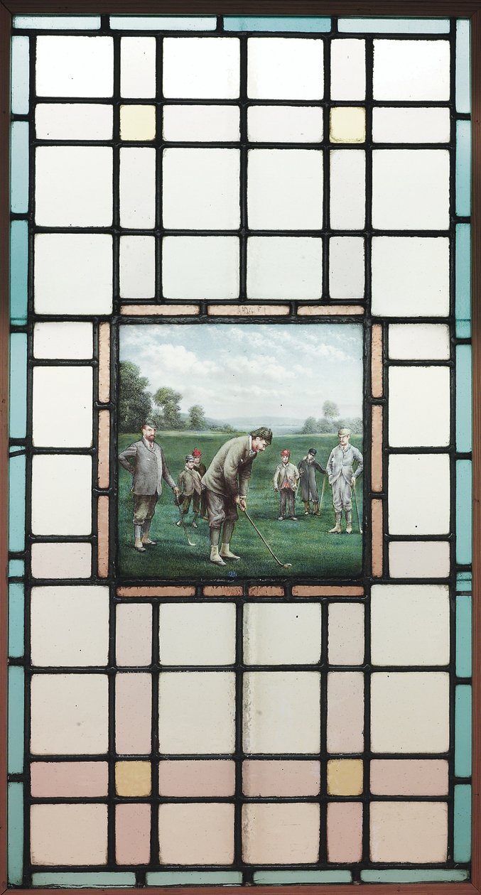 Golfçülerle Geç Viktorya Dönemi Kurşunlu Cam Pencere, c. 1890 by Charles Edmund Brock