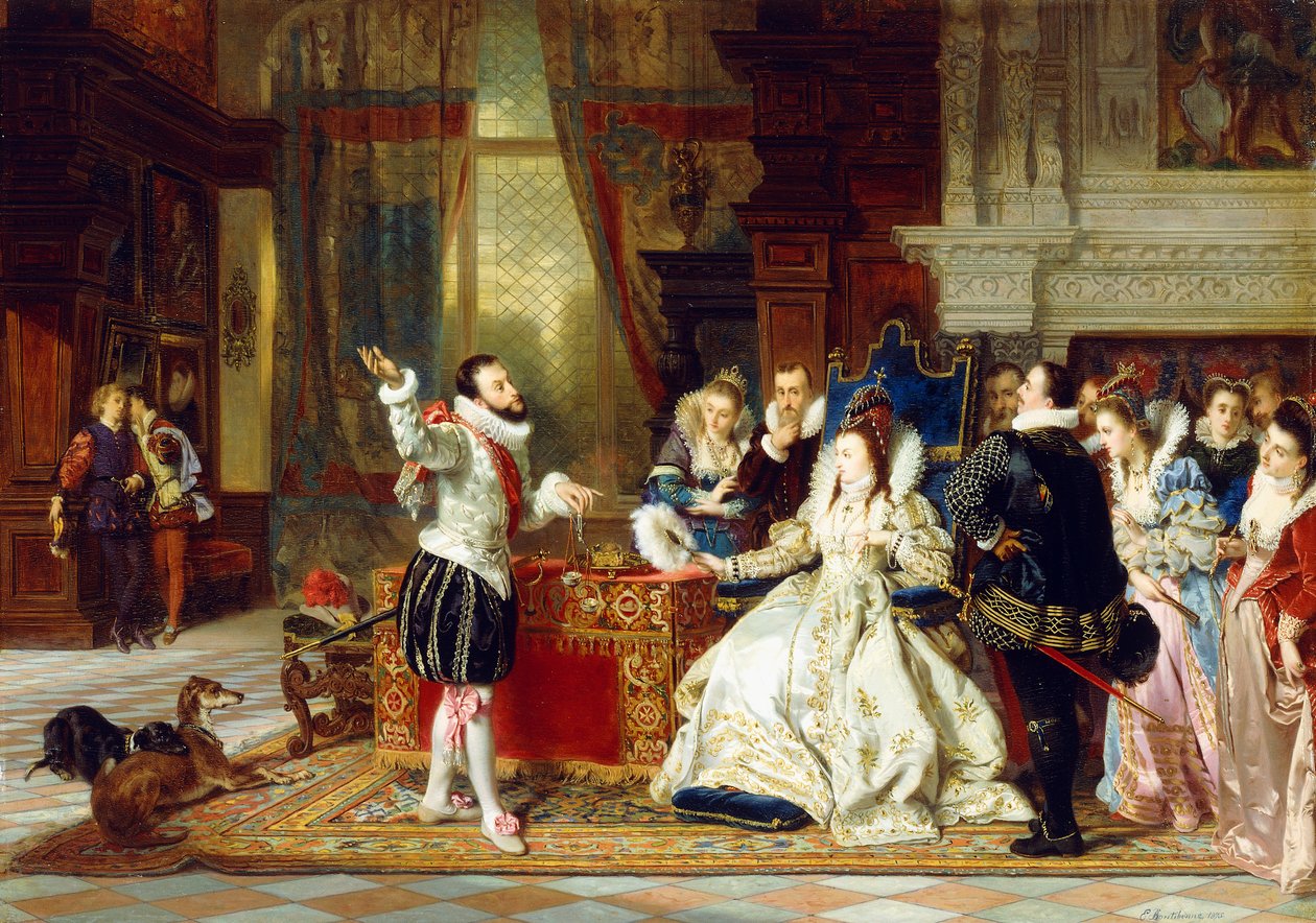 Sir Walter Raleigh ve Kraliçe Elizabeth, 1875 by Charles Edouard Boutibonne