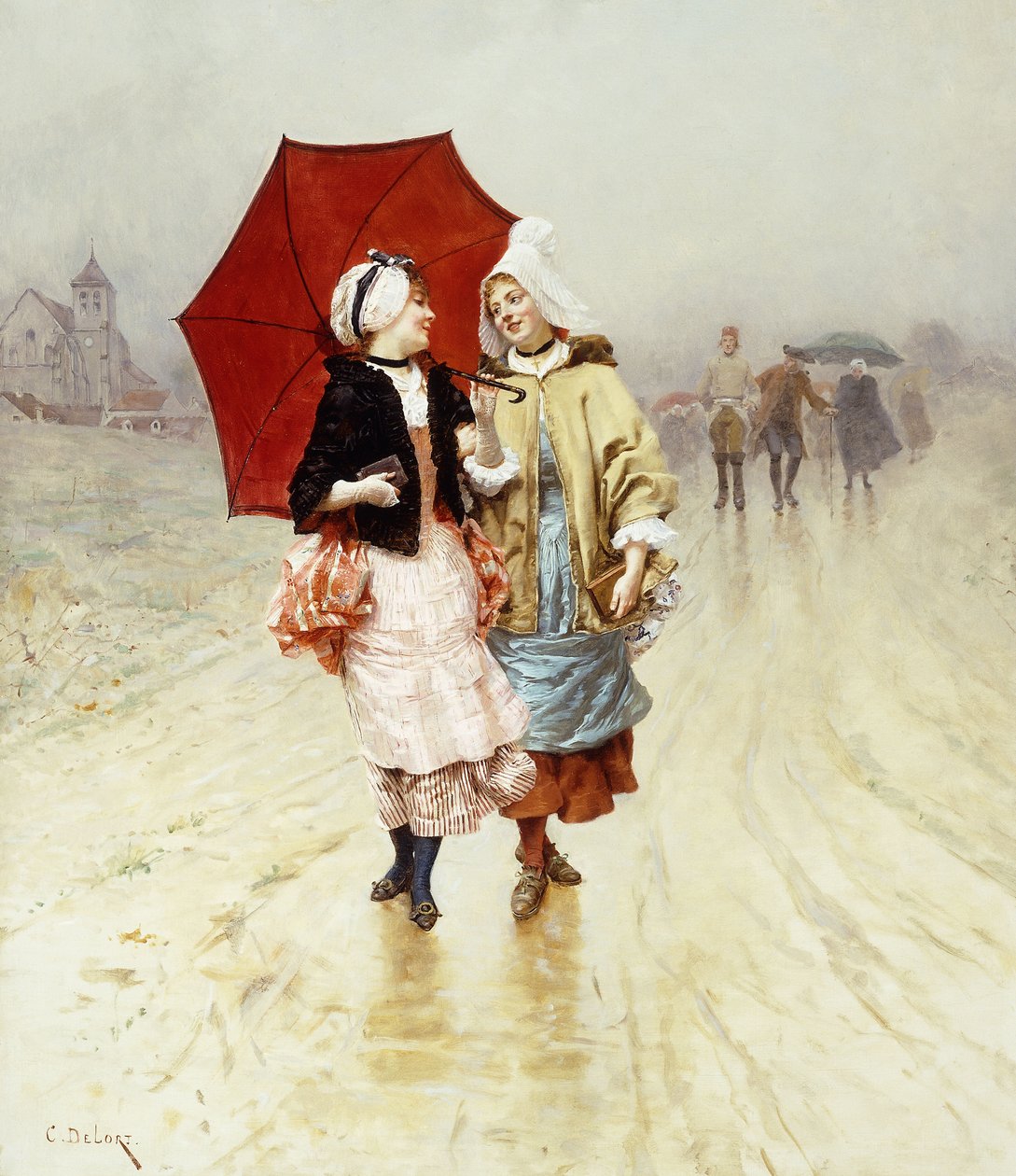 kırmızı şemsiye, by Charles Edouard Delort