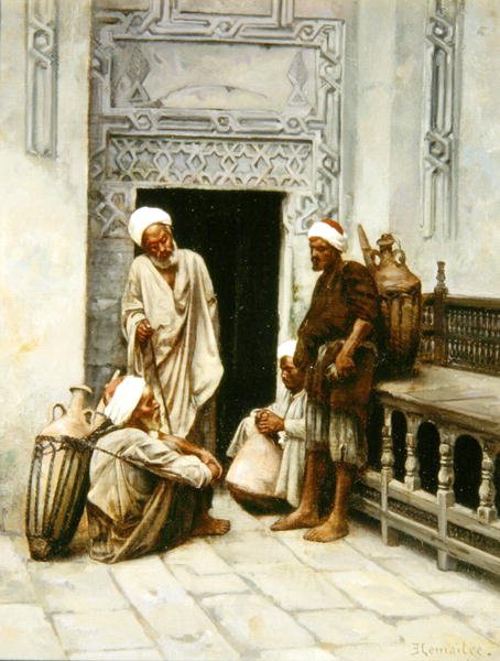 Dinlenmedeki Arap Su Taşıyıcıları (tuval üzerine yağlı boya) by Charles Edouard Lemaitre