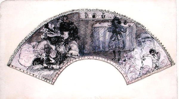 Fan tasarımı (Le Boudoir) (kağıt üzerine kalem ve mürekkep ve sulu boya) by Charles Edward Conder
