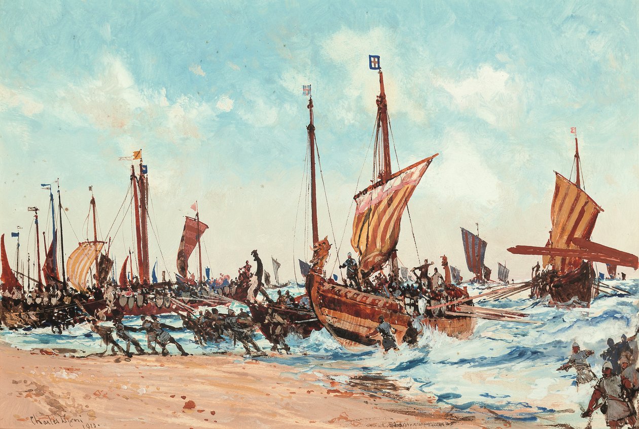 Fatih William'ın 28 Eylül 1066'da Hastings'e çıkarılması by Charles Edward Dixon