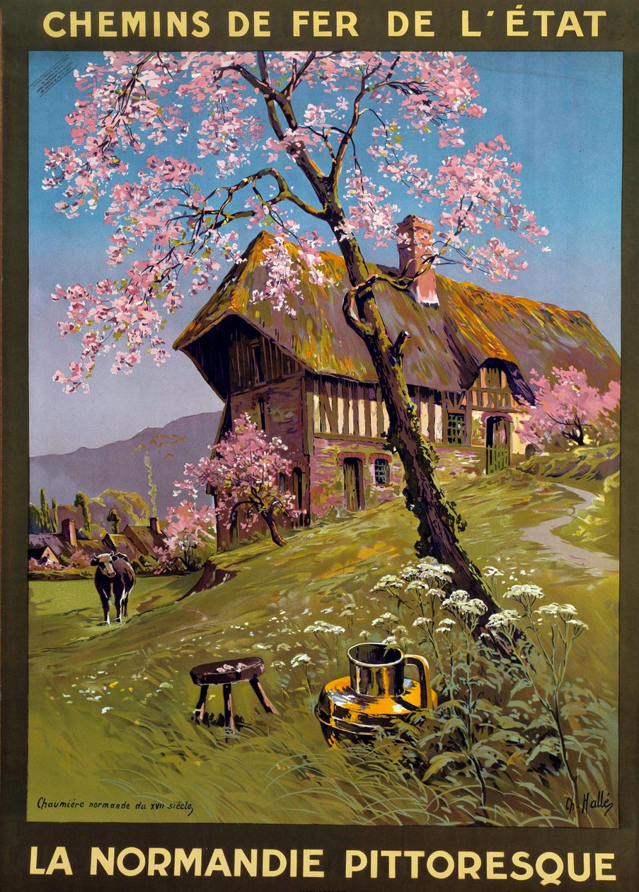 Charles Edward Halle (1846-1919) tarafından Devlet Demiryolları için poster - Pitoresk Normandiya: Normandiya kırsalında 17. yüzyıldan kalma kır evi. 19. yüzyıl Özel koleksiyonu - Charles Edward Halle (1846-1919) tarafından Devlet Demiryolları için poster, by Charles Edward Halle