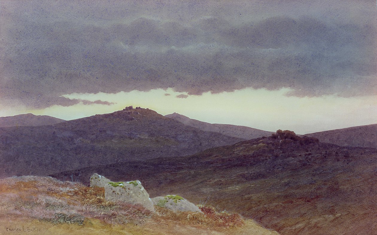 Dartmoor üzerinde alacakaranlık (kağıt üzerine suluboya) by Charles Edward Jr. Brittan