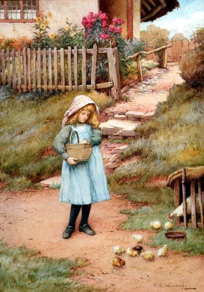 Civcivleri beslemek (suluboya) by Charles Edward Wilson