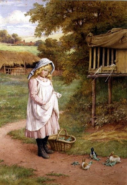 Tavşanları beslemek (tuval üzerine yağlı boya) by Charles Edward Wilson