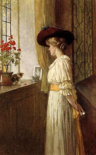 Bayan CA Smith, Kitten ve Sardunya (kağıt üzerine sulu boya) by Charles Edward Wilson