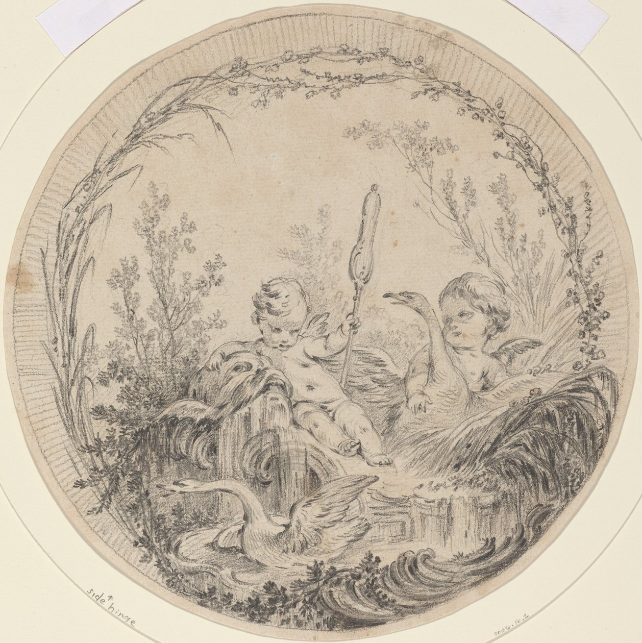 Kuğularla Oynayan İki Putti by Charles Eisen