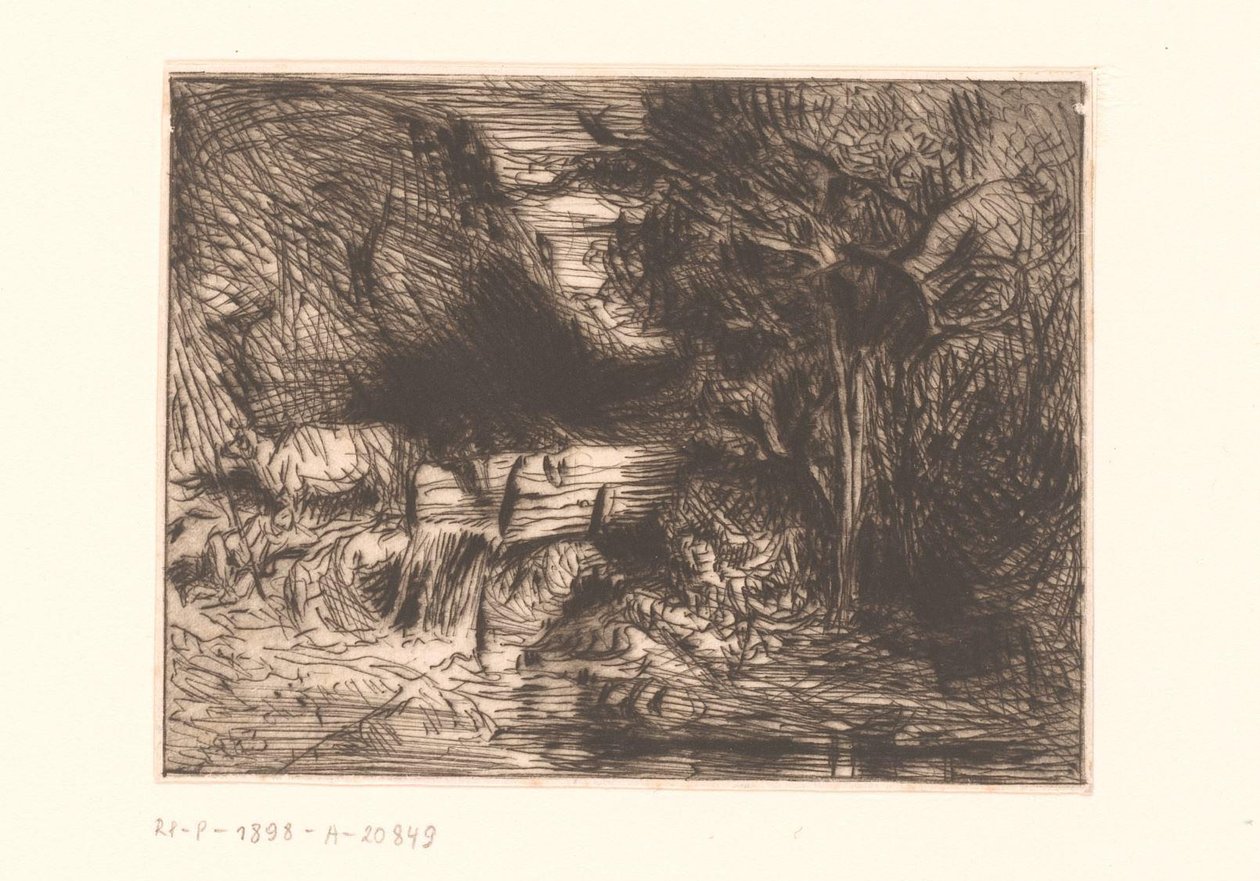İnek ve su yolu ile manzara by Charles Emile Jacque (attributed to)