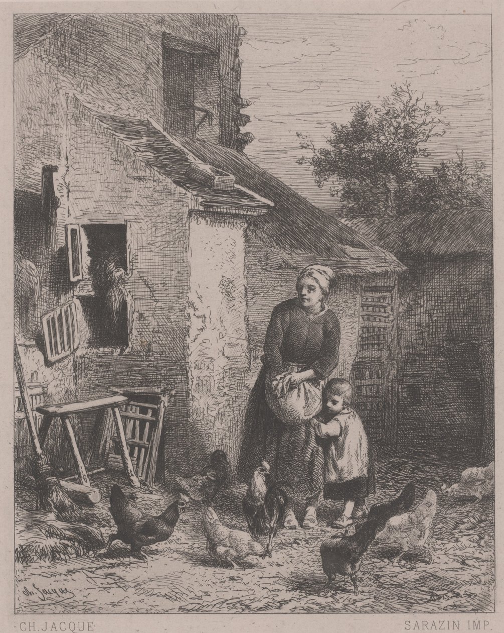 Avlunun Köşesi veya Un Coin de Cour (gravür, gravür ve kuru nokta) by Charles Emile Jacque