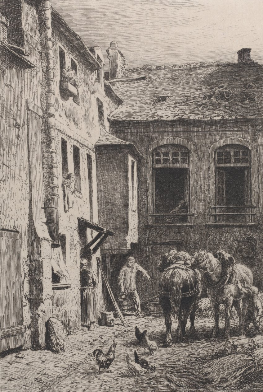 1865 yılında bir Paris Avlusu. by Charles Emile Jacque