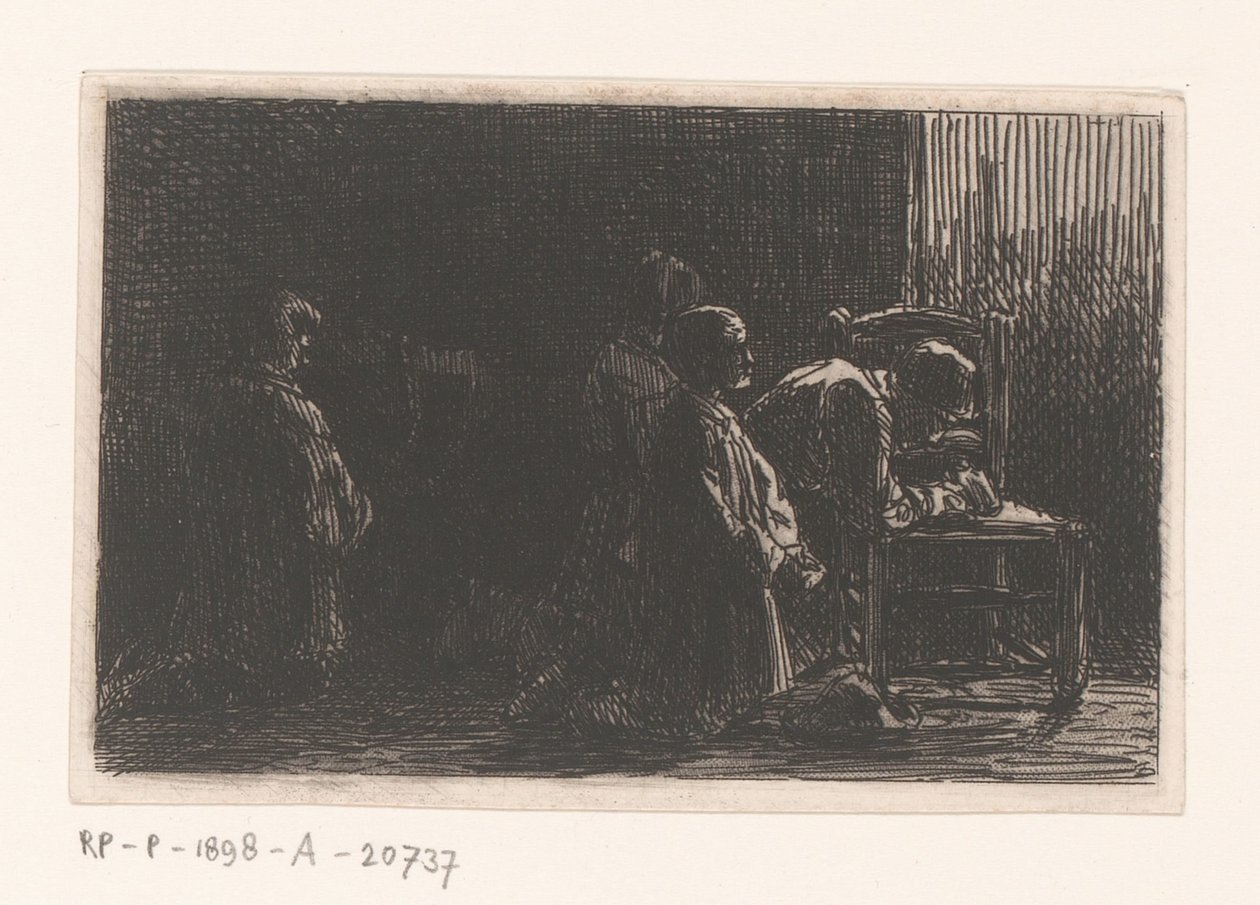 Bir sandalyenin önünde dua eden figürler by Charles Emile Jacque