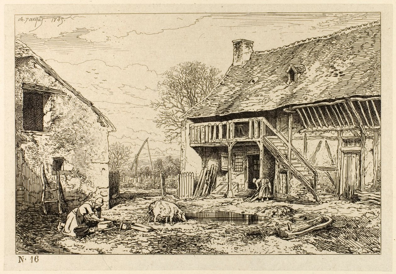 Köylü Konutunun Avlusu by Charles Emile Jacque