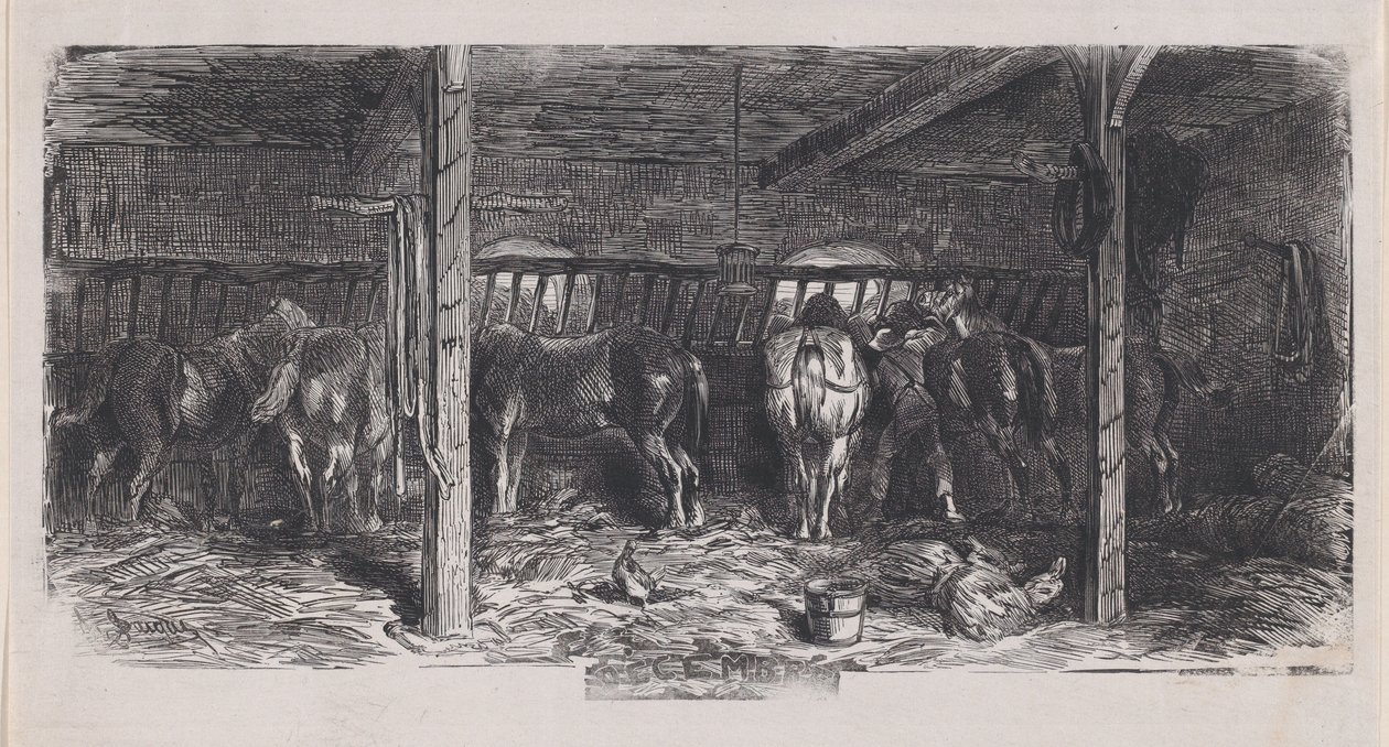 Rustik Konular Albümünden Aralık, 1859. by Charles Emile Jacque