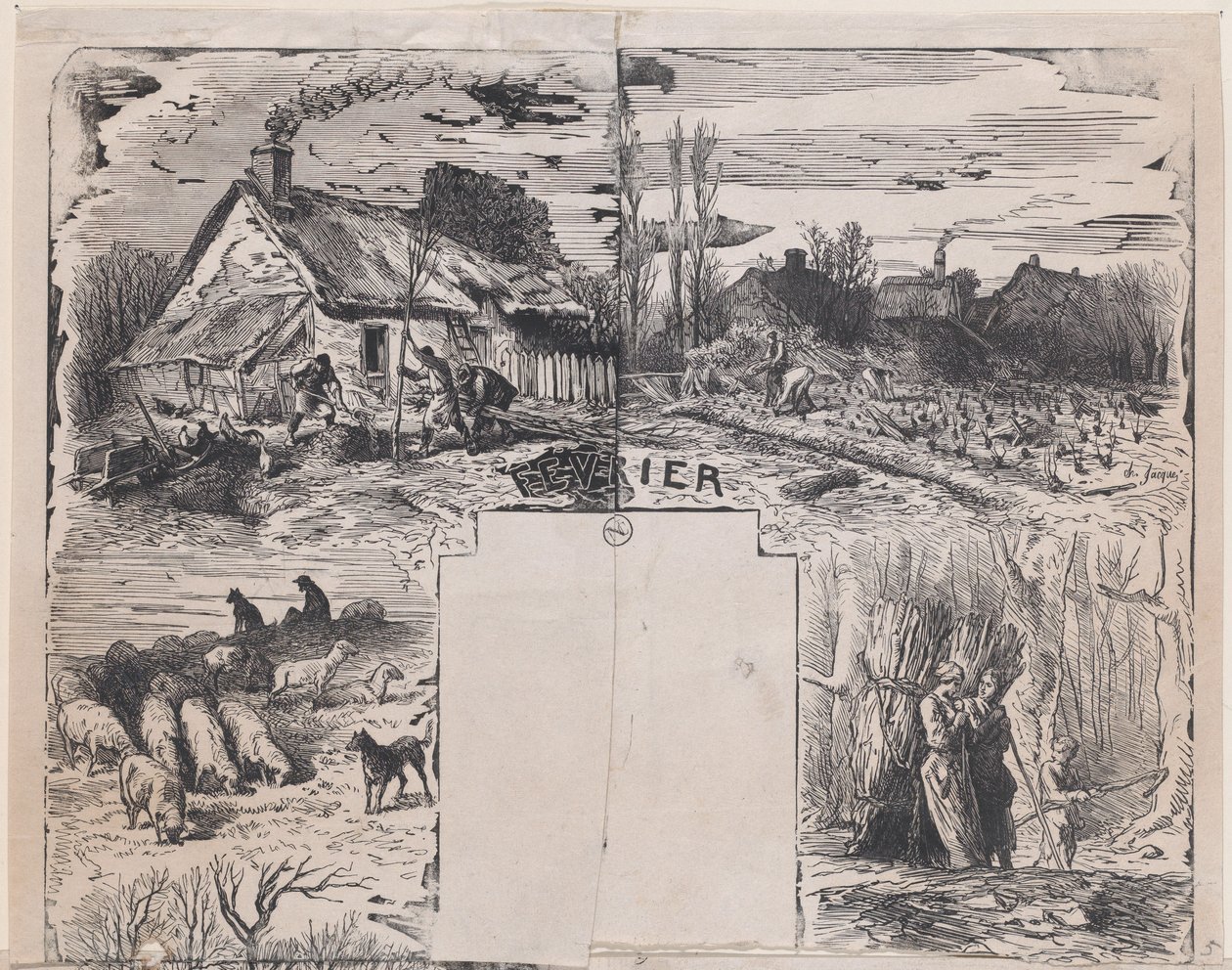 Rustik Konular Albümünden Şubat, 1859. by Charles Emile Jacque