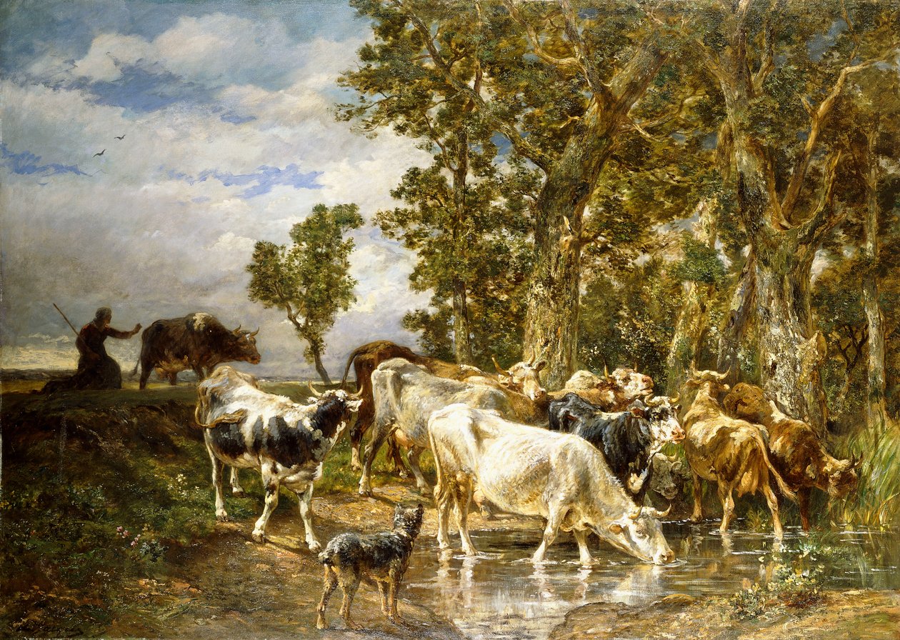 İçme Havuzunda İnek Sürüsü, by Charles Emile Jacque
