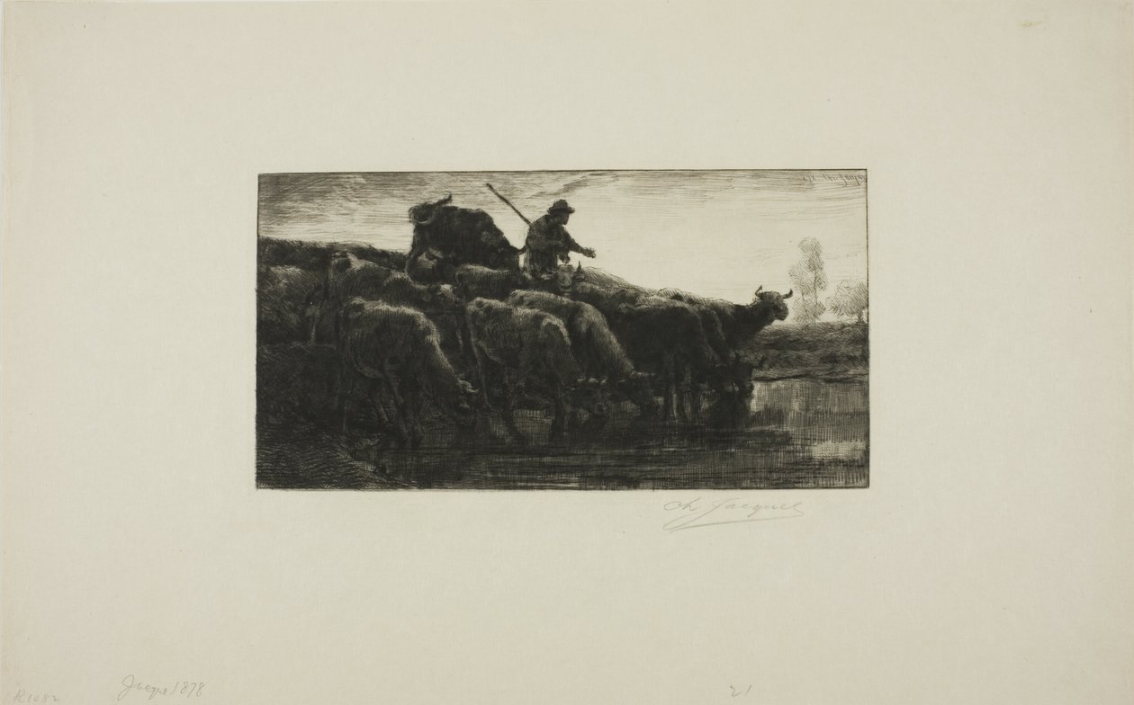 Yemlikteki İnek Sürüsü by Charles Emile Jacque